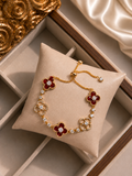 1pc Elegant Rhinestone Inlaid  Four-Leaf Clover Adjustable Bracelet